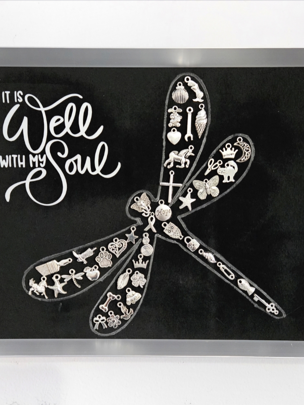 Inspirational Dragonfly Wall Art - Black & Silver